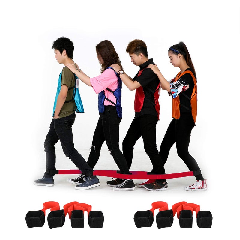 Hiverst Legged Race Band For 4 ppl, Team Building, Outdoor Party Group Game for Kid Adult, Cooperative Team Race for Relay Race, Field Day, Backyard Activity Game with Carrying Pouch(Red) - Image 1